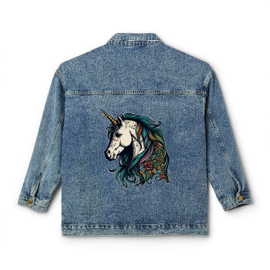 Unicorn elf mythical creature tattoo drawing horse Classic Women's Denim Jackets