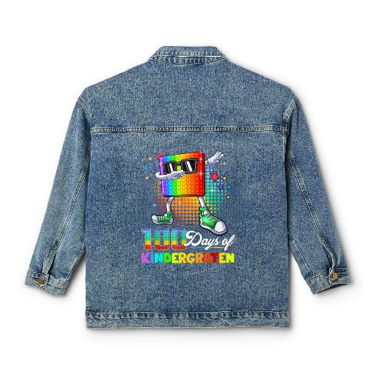 100 Days Of Kindergarten School Teacher Funny Classic Women's Denim Jackets