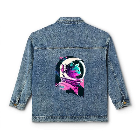 Aesthetic Vaporwave Space Cat 80s 90s Astronaut Classic Women's Denim Jackets