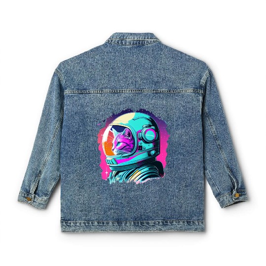 Aesthetic Vaporwave Space Cat 80s 90s Astronaut Classic Women's Denim Jackets