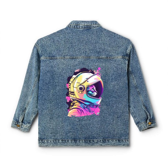 Aesthetic Vaporwave Space Cat 80s 90s Astronaut Classic Women's Denim Jackets