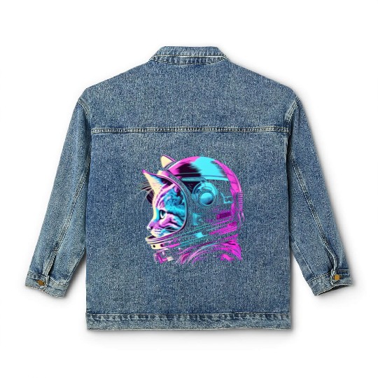 Aesthetic Vaporwave Space Cat 80s 90s Astronaut Classic Women's Denim Jackets