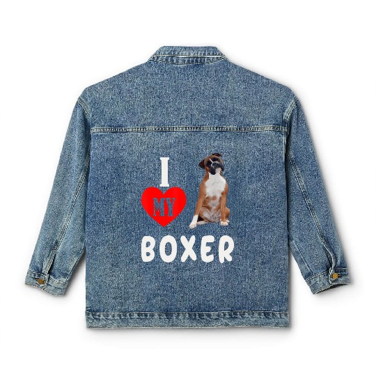 I Love my Boxer Dog Pet Lover Mom Dad Apparel Classic Women's Denim Jackets