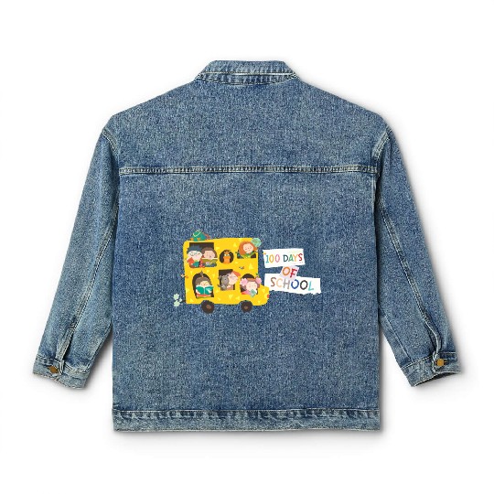 100 days of school children in the school bus Classic Women's Denim Jackets