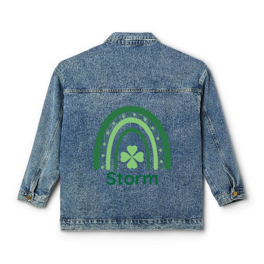 Storm Clover Charm Boho Rainbow Classic Women's Denim Jackets