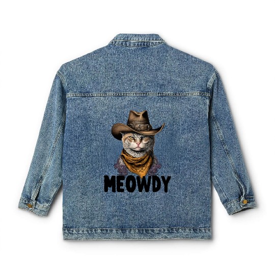 Meowdy Cat Meme Country Meow Howdy Funny Classic Women's Denim Jackets