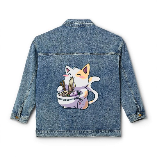 Ramen Cat Kawaii Anime Japanese Kawaii Neko Classic Women's Denim Jackets