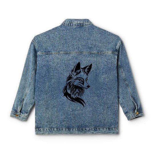 Elegant Fox Portrait In T Tattoo Ink Classic Women's Denim Jackets