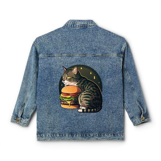 Beautiful Cheese burger Tabby Cat Classic Women's Denim Jackets