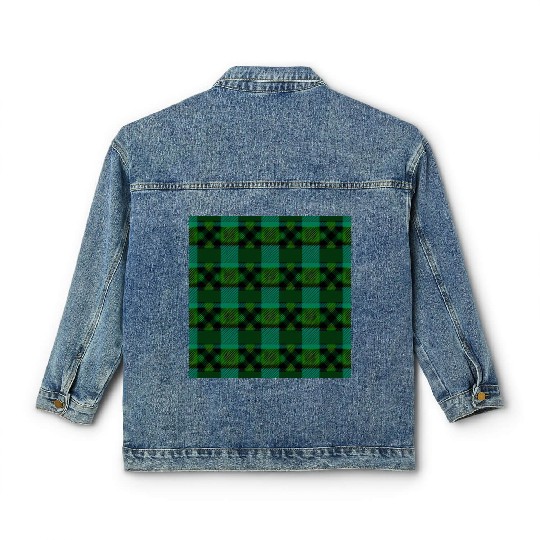 Green and Yellow Tartan A Modern Take Classic Women's Denim Jackets