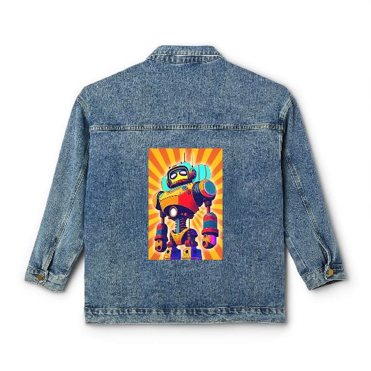 super hero cartoon iron man robot Classic Women's Denim Jackets