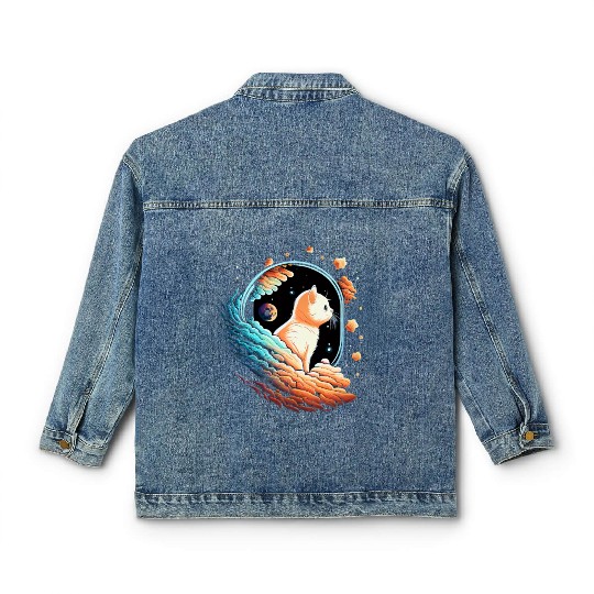 Astronaut Cat Space Cat on Galaxy Cat Lover Classic Women's Denim Jackets