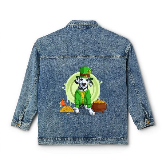 Dalmatian Puppy, Irish Flag, Gold, Shamrock Dog St Classic Women's Denim Jackets