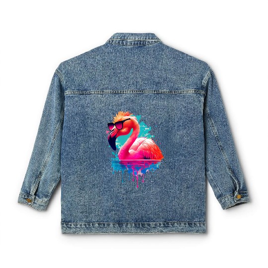 Retro Sunset Pink Flamingo Summer Design Flamingo Classic Women's Denim Jackets