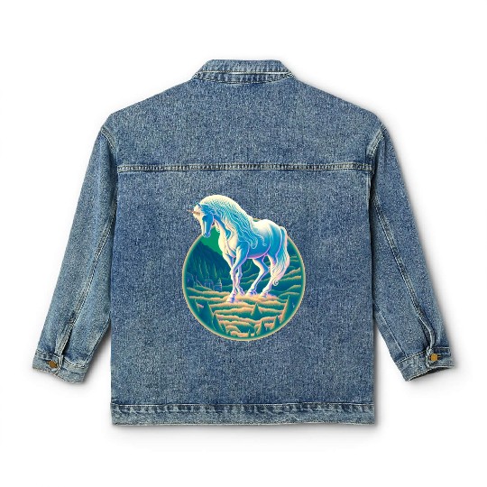 Unicorn in Mountain Landscape Classic Women's Denim Jackets