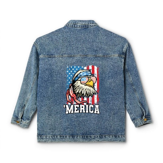 4th of July Bald Eagle USA Flag Patriotic Merica Classic Women's Denim Jackets