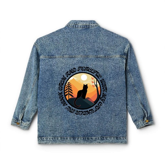Calm and peaceful with my cat under the moon Classic Women's Denim Jackets