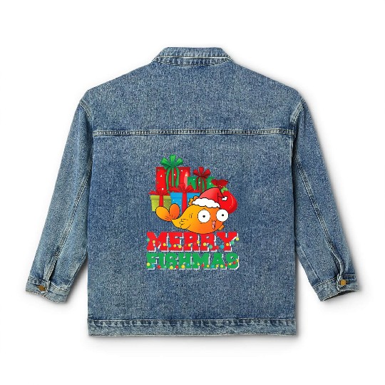 Merry Fishmas Christmas Fish Lover Fisherman Ugly Classic Women's Denim Jackets