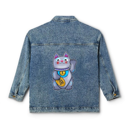 Cute Helpful Maneki Neko Lucky Cat Classic Women's Denim Jackets