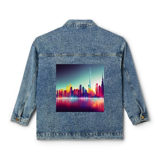 Dubai silhouette skyline abstract art Classic Women's Denim Jackets
