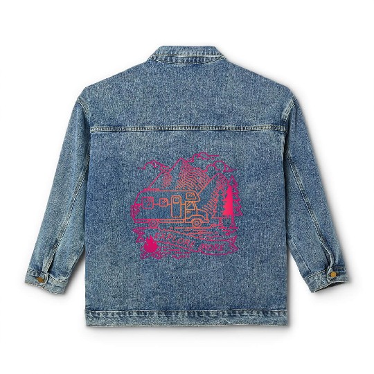 Explore More Pink Camper Van Nature Adventure Classic Women's Denim Jackets