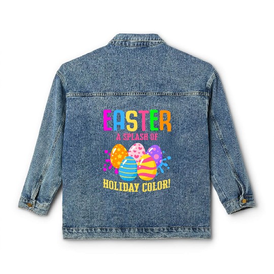 Easter Colorful Egg Dye Rabbit Egg Hunt Classic Women's Denim Jackets