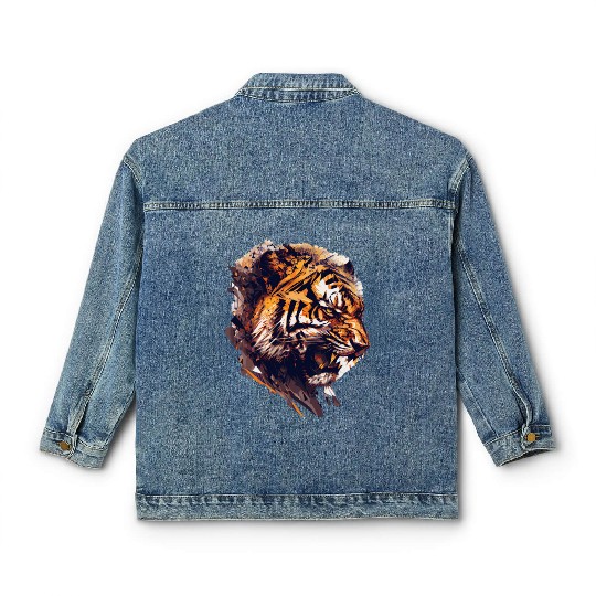 Geometric Tiger Head Abstract Polygonal Wild Anima Classic Women's Denim Jackets