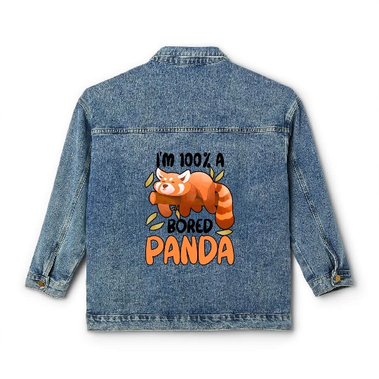 Red Panda Bored Cute Animal Lazy Animal Lover Classic Women's Denim Jackets