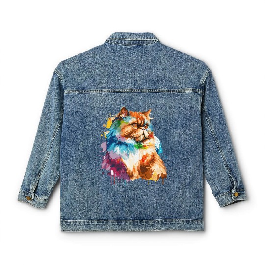 Watercolor Persian Cat Colorful Persian Cats Lover Classic Women's Denim Jackets