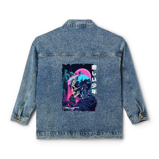 Edgy Gothic Skull Anime Sad Boy Japanese Futurism Classic Women's Denim Jackets