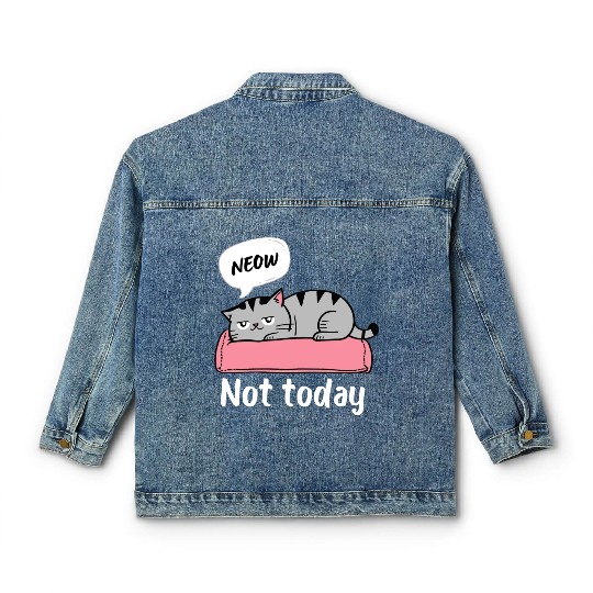 Funny Lazy Bored Cat | For Cat Mom Cat lovers Classic Women's Denim Jackets
