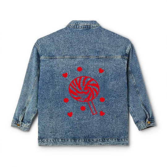 cute red candy sweet lollipop lover Classic Women's Denim Jackets
