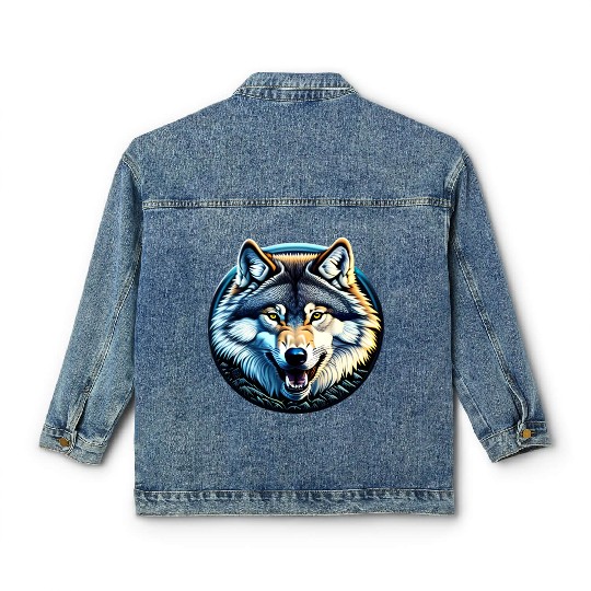 A fierce wolf howling at the moon Classic Women's Denim Jackets