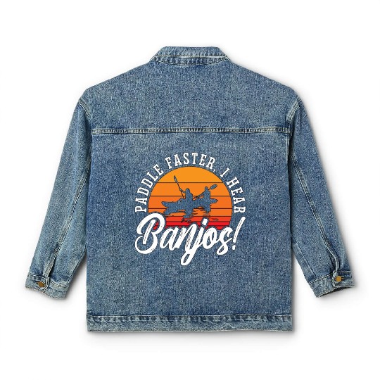 Banjo Paddle Faster I Hear Folk Music Banjo Player Classic Women's Denim Jackets