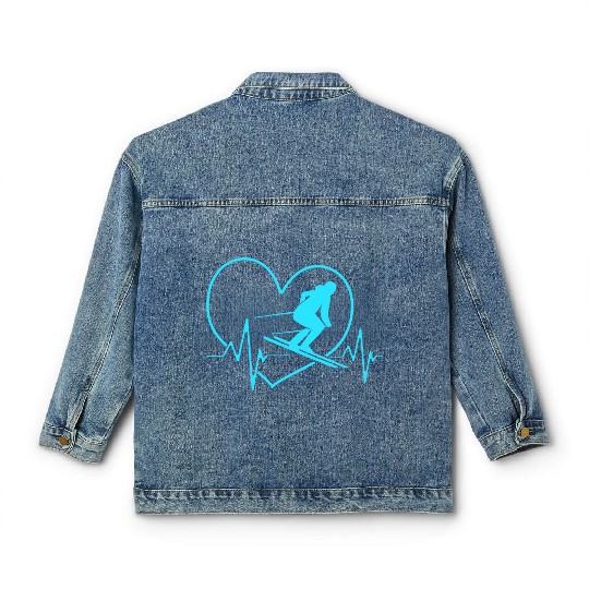 Ski Skier For Women Skiing Heartbeat Classic Women's Denim Jackets