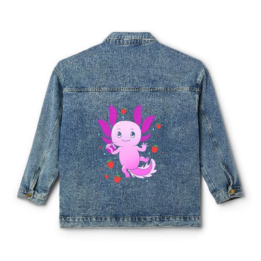 Pastel Gothic Aesthetic Axolotl Strawberry Milk Classic Women's Denim Jackets