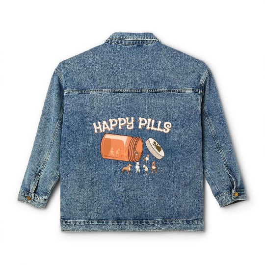 Happy Pills Pitbull Funny Dog Lover Humor Pharmacy Classic Women's Denim Jackets