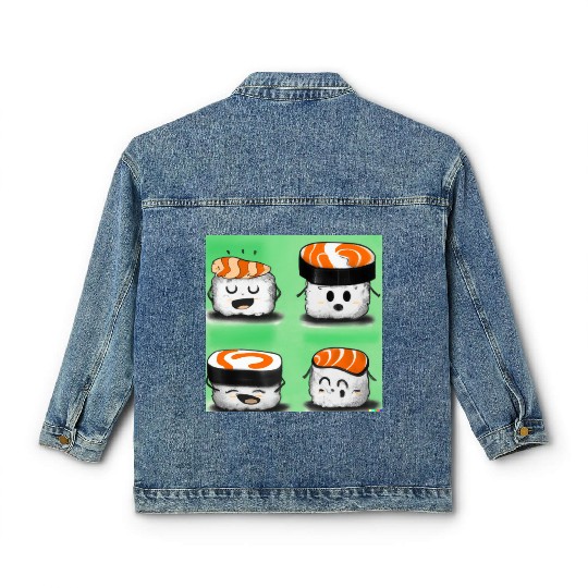 Happy Cheerful Sushi I Love Sushi Design Classic Women's Denim Jackets
