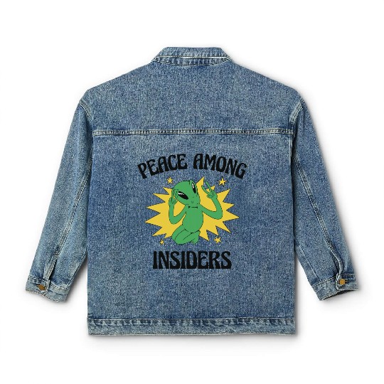 Area 51 Peace Alien Head Martian Space Outsider Classic Women's Denim Jackets