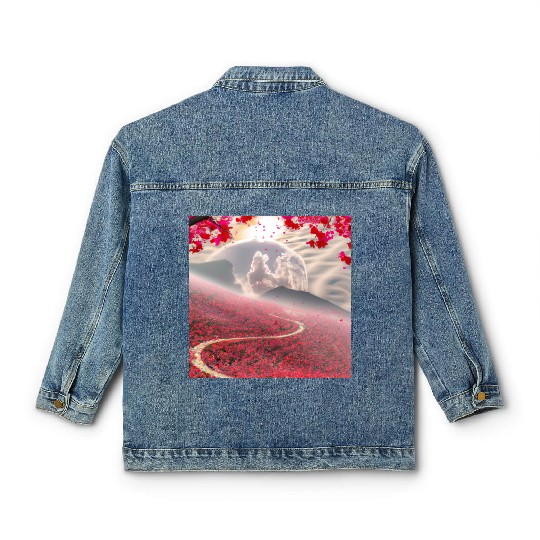 Misty Mountain Cherry Blossom Landscape Classic Women's Denim Jackets