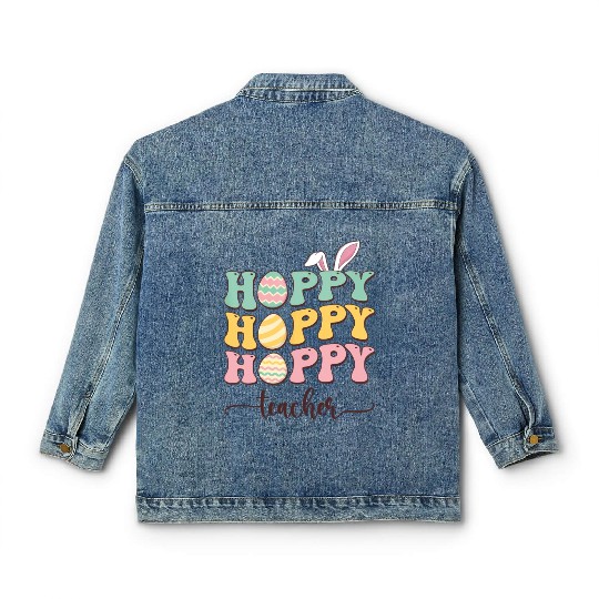 Easter Teacher Bunny Happy Easter Egg Retro Girl Classic Women's Denim Jackets