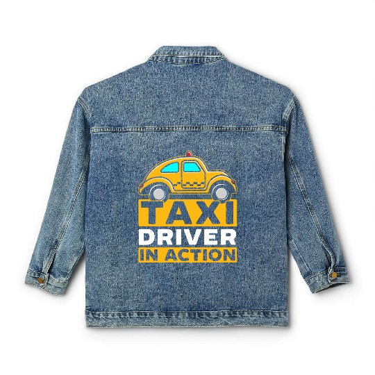 Taxi Driver In Action Taxicab Cab Driver Cabbie Classic Women's Denim Jackets