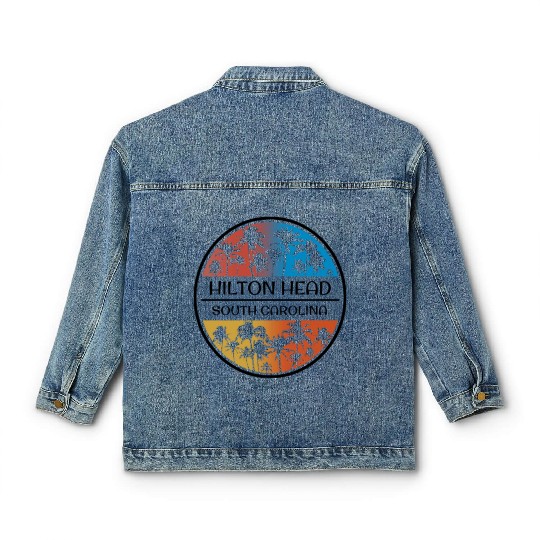 Hilton Head Island South Carolina Palm Tree Classic Women's Denim Jackets