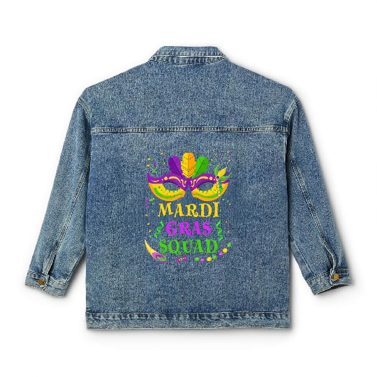 It s Mardi Gras Y all with mask and fleur de lis Classic Women's Denim Jackets