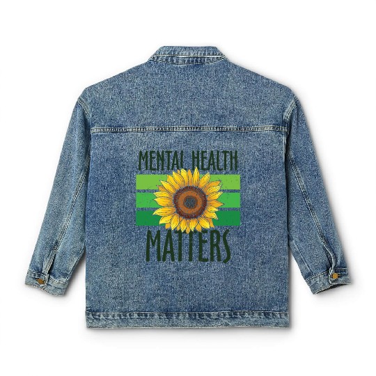 Mental Health Matters Green Sunflower Classic Women's Denim Jackets
