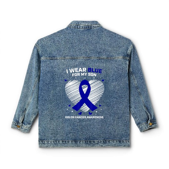 Men Women Gift I Wear Blue For My Son Colon Cance Classic Women's Denim Jackets
