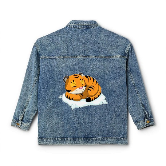 Tiger At Sleeping With Pillow Classic Women's Denim Jackets