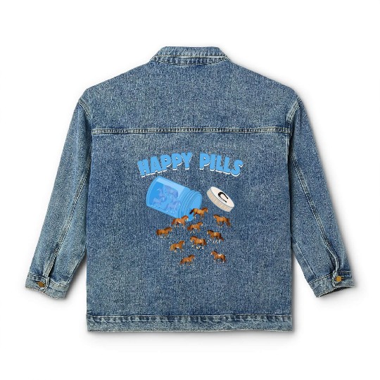 Happy Pills Farm Animal Funny Horse Lovers Humor Classic Women's Denim Jackets