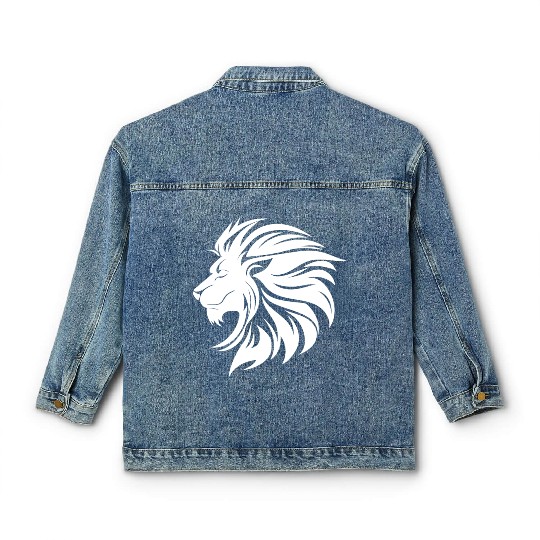 Mighty Lion Head Mane Cool Tattoo Style Classic Women's Denim Jackets