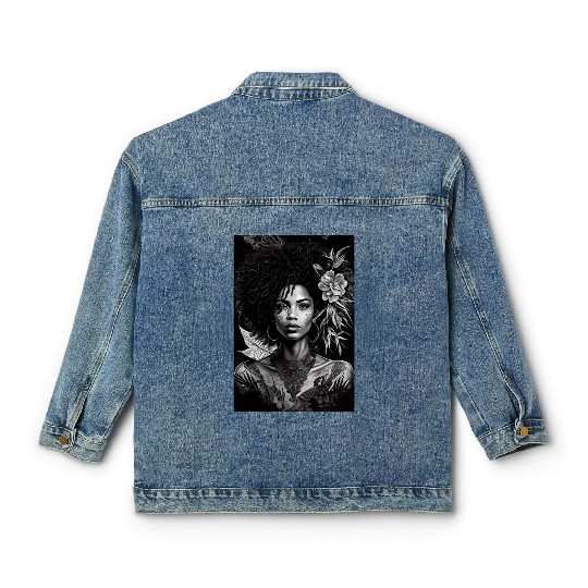 Black-and-White Afrocentric Art Classic Women's Denim Jackets